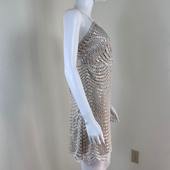 Lulus Lele Women Size L White Silver Sequin Mini NEW Dress Strappy Holiday Party - Picture 15 of 15